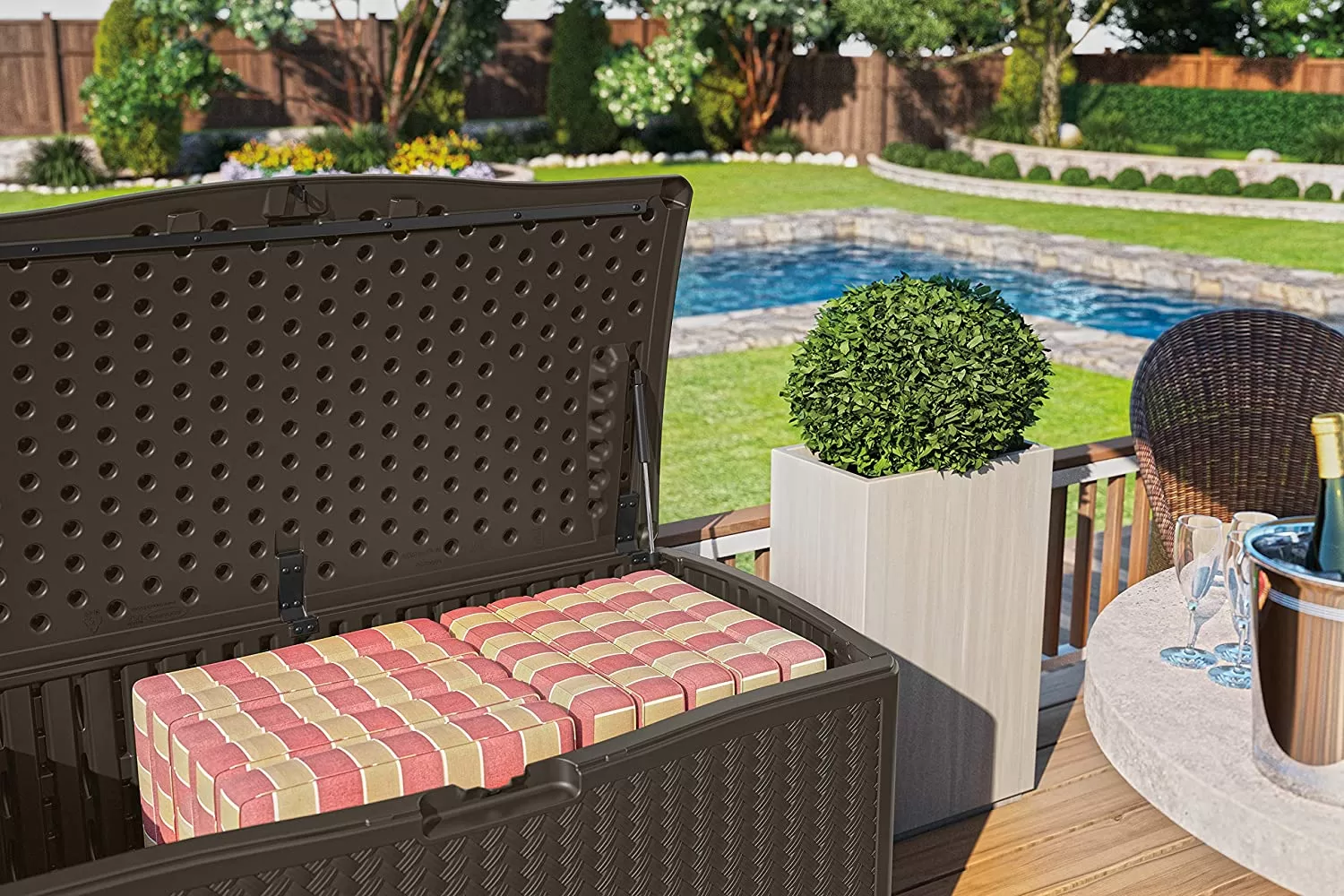 Suncast 52.75-in L x 29-in 124-Gallon Java Plastic Deck Box - Image 3