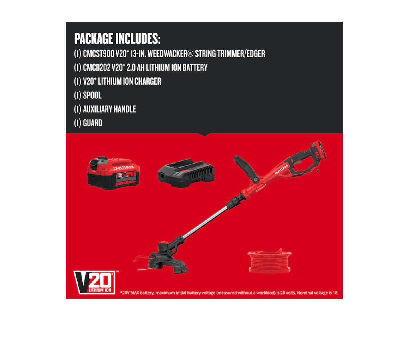 CRAFTSMAN CMCST900D1 WEEDWACKER V20 20-volt Max 13-in Straight Cordless String Trimmer Edger Capable (Battery Included) - Image 4