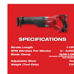 Milwaukee 2621-21 M18 18V Lithium-Ion Cordless SAWZALL Reciprocating Saw W/(1) 3.0Ah Batteries, Charger, Hard Case