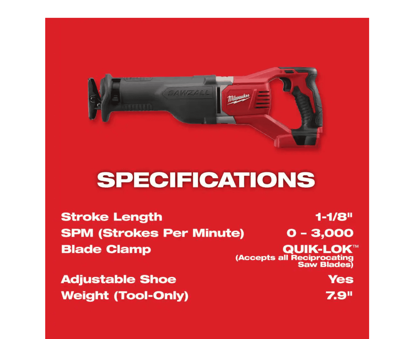 Milwaukee 2621-21 M18 18V Lithium-Ion Cordless SAWZALL Reciprocating Saw W/(1) 3.0Ah Batteries, Charger, Hard Case
