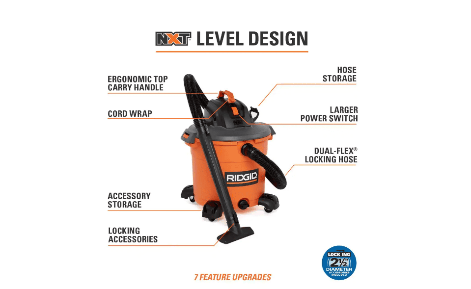 RIDGID HD1640 16 Gal. 5.0-Peak HP NXT Wet/Dry Shop Vacuum with Filter, Hose and Accessories