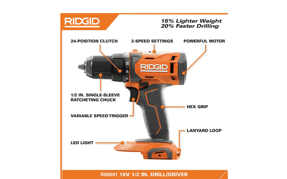 RIDGID R9207 18V Cordless 1/2 in. Drill/Driver and 6-1/2 in. Circular Saw Combo Kit with 2.0 Ah and 4.0 Ah Battery, Charger, and Bag