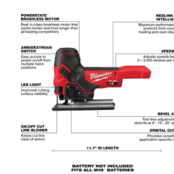Milwaukee 2737B-20 M18 FUEL 18V Lithium-Ion Brushless Cordless Barrel Grip Jig Saw (Tool Only)