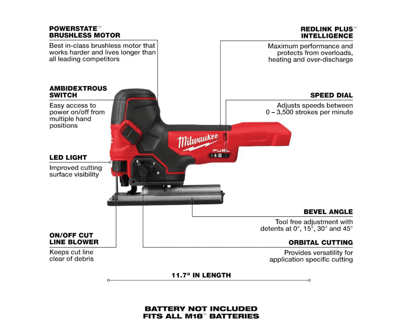 Milwaukee 2737B-20 M18 FUEL 18V Lithium-Ion Brushless Cordless Barrel Grip Jig Saw (Tool Only)