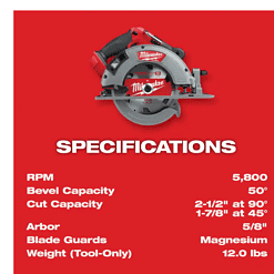 Milwaukee 2732-20 M18 FUEL 18V Lithium-Ion Brushless Cordless 7-1/4 in. Circular Saw (Tool-Only)