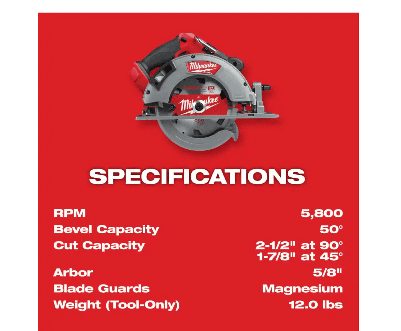 Milwaukee 2732-20 M18 FUEL 18V Lithium-Ion Brushless Cordless 7-1/4 in. Circular Saw (Tool-Only)