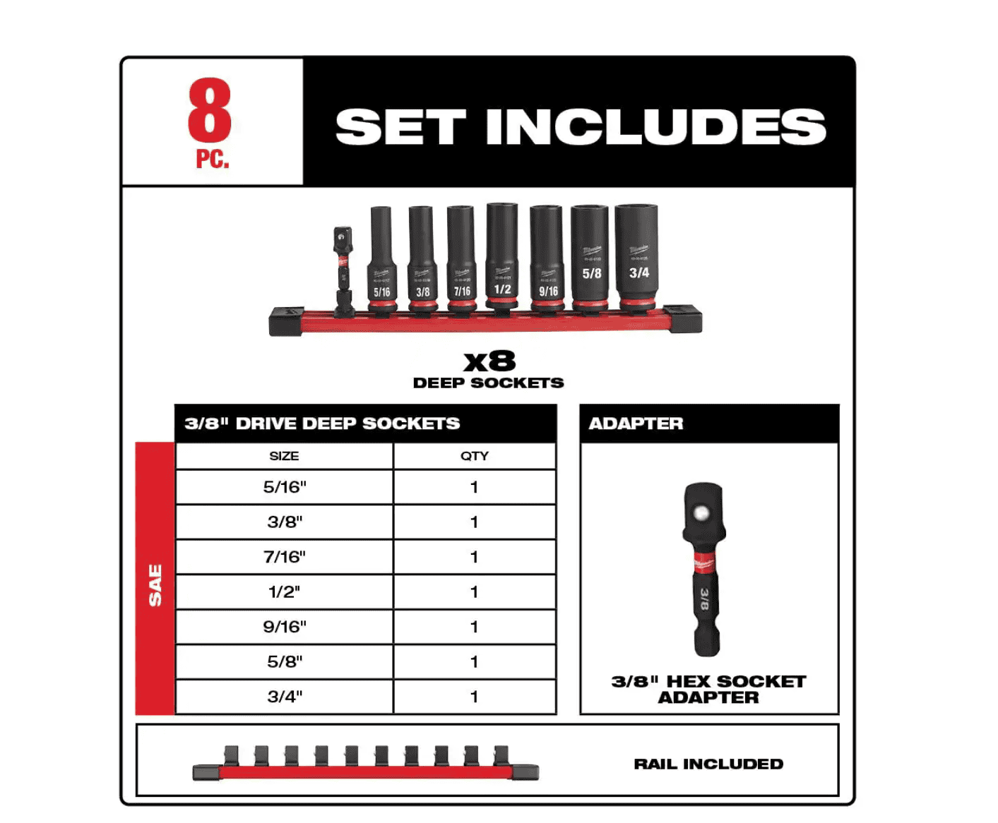 Milwaukee 2962-20-49-66-7024 M18 FUEL GEN-2 18V Lithium-Ion Mid Torque Brushless Cordless 1/2 in. Impact Wrench with Socket Set (8-Piece)