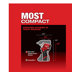 Milwaukee 2555-20-48-11-2420 M12 FUEL 12V Lithium-Ion Brushless Cordless Stubby 1/2 in. Impact Wrench with M12 2.0Ah Battery