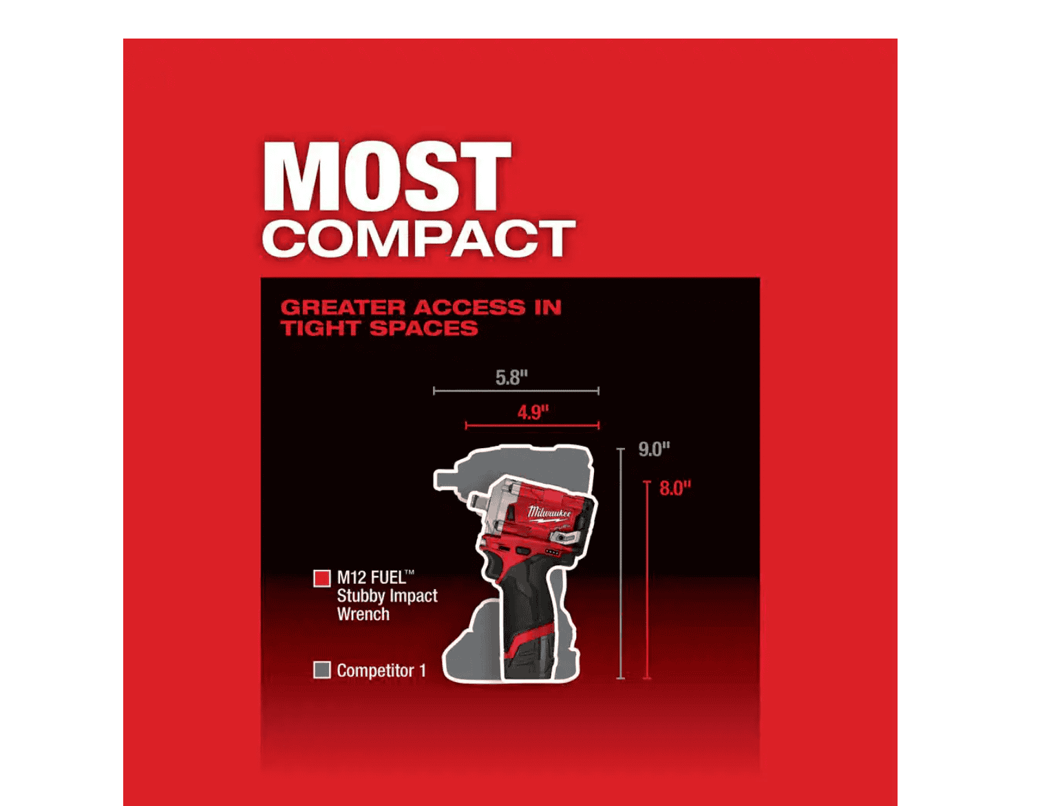 Milwaukee 2555-20-48-11-2420 M12 FUEL 12V Lithium-Ion Brushless Cordless Stubby 1/2 in. Impact Wrench with M12 2.0Ah Battery