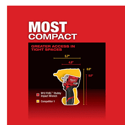 Milwaukee 2554-20-48-11-2420 M12 FUEL 12V Stubby 3/8 in. Lithium-Ion Brushless Cordless Impact Wrench with M12 2.0Ah Battery