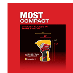 Milwaukee 2554-20 M12 FUEL 12V Lithium-Ion Brushless Cordless Stubby 3/8 in. Impact Wrench (Tool-Only)