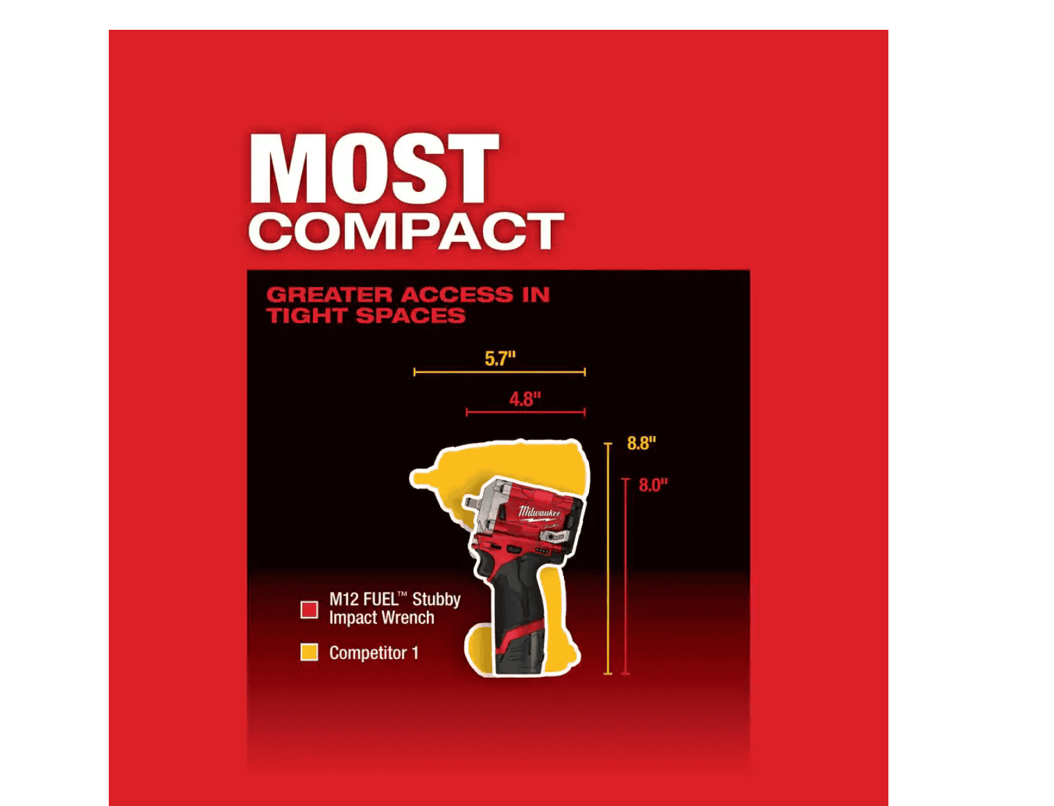 Milwaukee 2554-20 M12 FUEL 12V Lithium-Ion Brushless Cordless Stubby 3/8 in. Impact Wrench (Tool-Only)