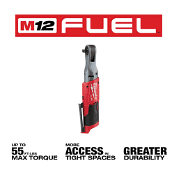Milwaukee 2554-20-2557-20-48-11-2412 M12 FUEL 12V Lithium-Ion Brushless Cordless Stubby 3/8 in. Impact Wrench & 3/8 in. Ratchet with two 3.0 Ah Batteries