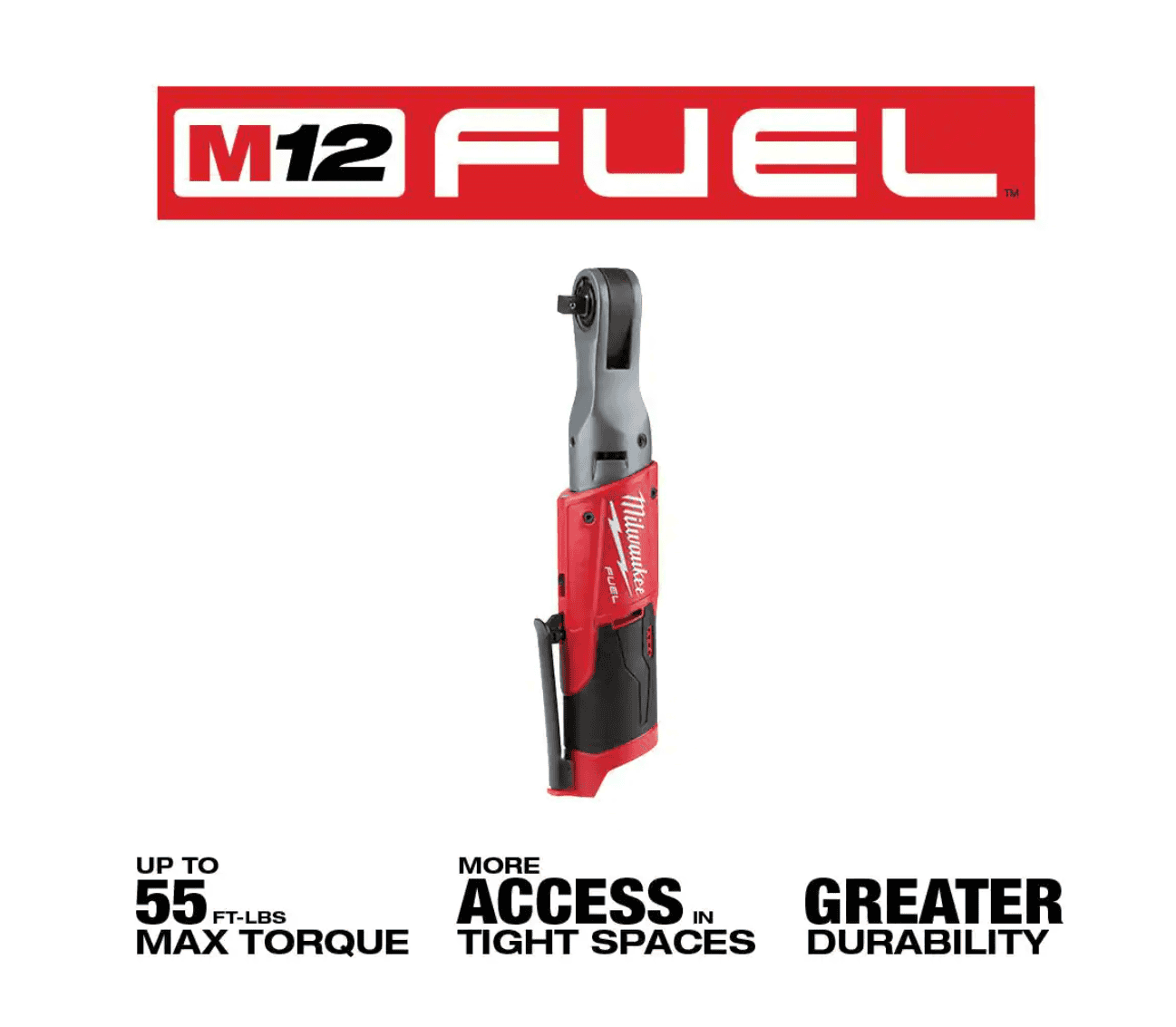 Milwaukee 2554-20-2557-20-48-11-2412 M12 FUEL 12V Lithium-Ion Brushless Cordless Stubby 3/8 in. Impact Wrench & 3/8 in. Ratchet with two 3.0 Ah Batteries