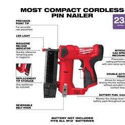 Milwaukee 2540-20 M12 12-Volt 23-Gauge Lithium-Ion Cordless Pin Nailer (Tool-Only)