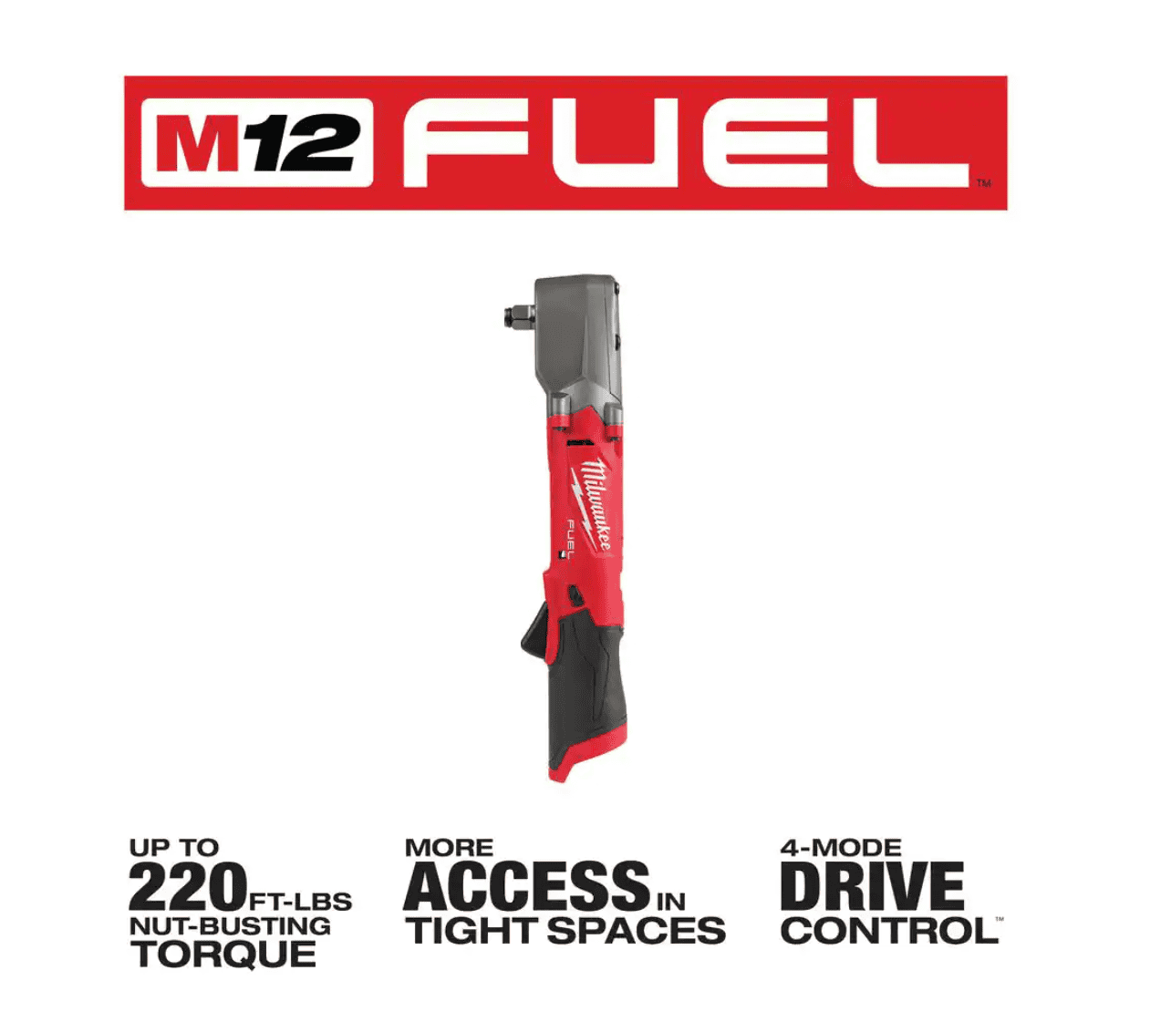 Milwaukee 2564-22-2565-20 M12 FUEL 12V Lithium-Ion Brushless Cordless 3/8 in. and 1/2 in. Right Angle Impact Wrench Kit (2-Tool)