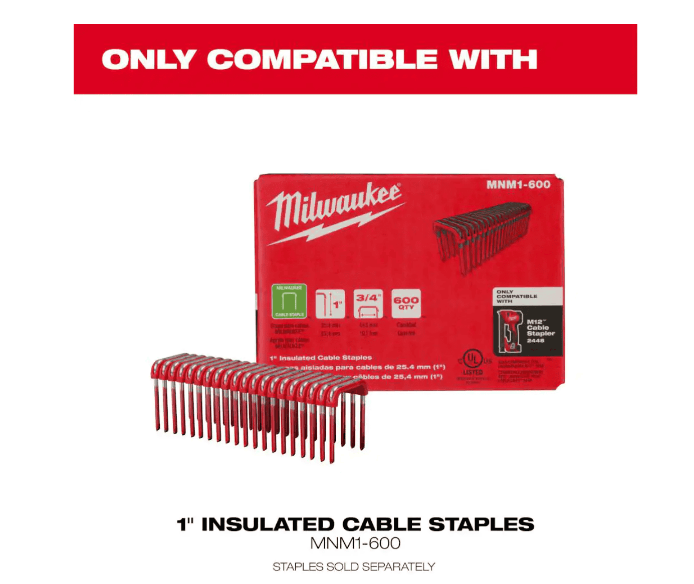 Milwaukee 2448-20 M12 12-Volt Lithium-Ion Cordless Cable Stapler (Tool-Only)