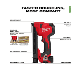 Milwaukee 2448-21 M12 12-Volt Lithium-Ion Cordless Cable Stapler Nailer Kit with 2.0Ah Battery, Charger and Bag