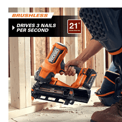 RIDGID R09894B-AC87004 18V Lithium-Ion Brushless Cordless 21° 3-1/2 in. Framing Nailer with 18V Lithium-Ion 4.0 Ah Battery