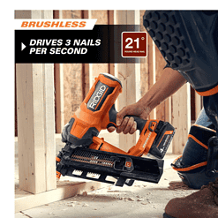 RIDGID R09894B-AC8400802P 18V Lithium-Ion Brushless Cordless 21° 3-1/2 in. Framing Nailer with 18V Compact Lithium-Ion 2.0 Ah Battery 2-Pack