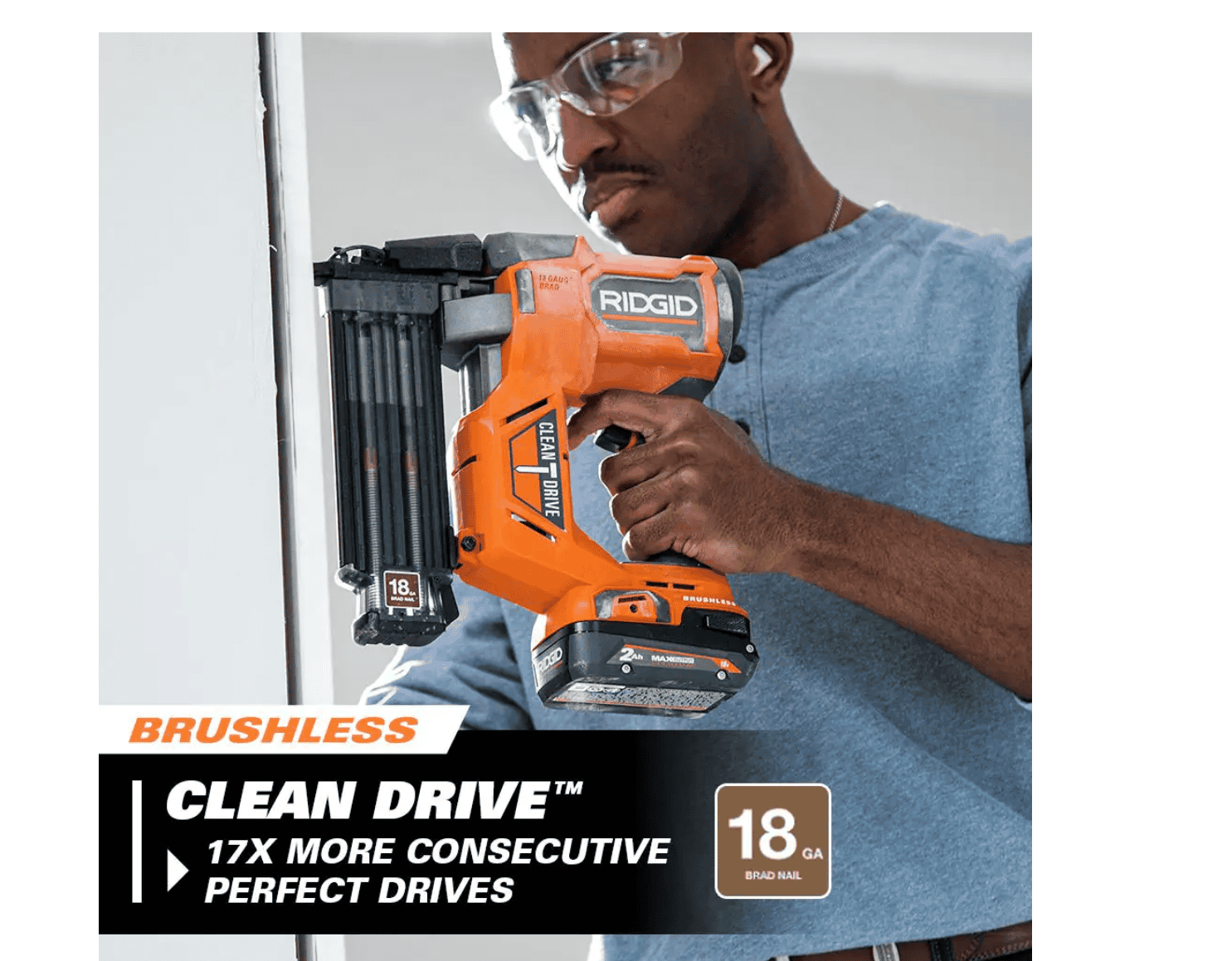 RIDGID 18V Cordless Brad Nailer with 2.0 Ah Battery and Charger