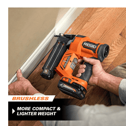 RIDGID R09891B-AC8400802 18V Brushless Cordless 18-Gauge 2-1/8 in. Brad Nailer with CLEAN DRIVE Technology with 18V 2.0 Ah Lithium-Ion Battery