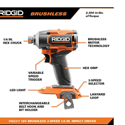 RIDGID R9209 18V Brushless Cordless 2-Tool Combo Kit with Drill/Driver, Impact Driver, (2) Batteries, 18V Charger, and Tool Bag