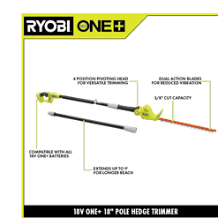 RYOBI P26010BTLVNM ONE+ 18V 18in. Cordless Battery Pole Hedge Trimmer (Tool Only)