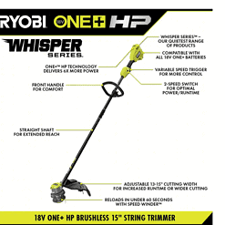 RYOBI P20019BTLVNM ONE+ HP 18V Brushless Whisper Series 15 in. Cordless Battery String Trimmer (Tool Only)