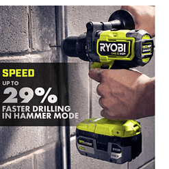 RYOBI PBLHM101K ONE+ HP 18V Brushless Cordless 1/2 in. Hammer Drill Kit with (1) 4.0 Ah High Performance Battery, Charger, and Tool Bag