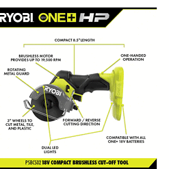 RYOBI PSBID01K-PSBCS02B ONE+ HP 18V Brushless Cordless Compact 1/4 in. Impact Driver and Cut-Off Tool, (2) 1.5 Ah Batteries, Charger, and Bag
