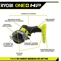 RYOBI PSBRA02B-PSBCS02B ONE+ HP 18V Brushless Cordless Compact 2-Tool Combo Kit with 3/8 in. Right Angle Drill and Cut-Off Tool (Tools Only)