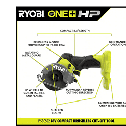 RYOBI PSBRS01B-PSBCS02B ONE+ HP 18V Brushless Cordless Compact 2-Tool Combo Kit with One-Handed Reciprocating Saw and Cut-Off Tool (Tools Only)