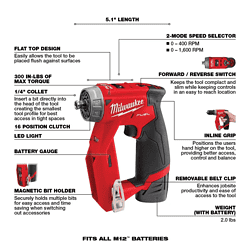 Milwaukee 2505-22 M12 FUEL 12-Volt Lithium-Ion Brushless Cordless 4-in-1 Installation 3/8 in. Drill Driver Kit with 4-Tool Heads