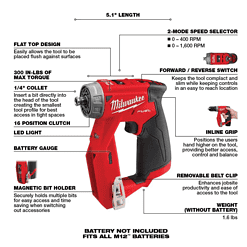 Milwaukee 2505-20 M12 FUEL 12-Volt Lithium-Ion Brushless Cordless 4-in-1 Installation 3/8 in. Drill Driver with 4 Tool Head (Tool-Only)