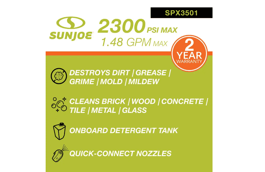 Sun Joe SPX3501 2300 Max PSI 1.48 GPM Brushless Induction Electric Pressure Washer with Hose Reel