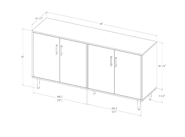 Walker Edison Furniture Company Hampton 58 in. Solid White and Teak Bookmatch Buffet Stand