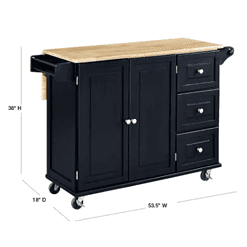 HOMESTYLES Dolly Madison Black Kitchen Cart with Natural Wood Top