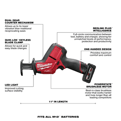 Milwaukee Reciprocating Saw Kit 2520-21XC M12 FUEL 12V Lithium-Ion Brushless Cordless HACKZALL w/ One 4.0Ah Batteries Charger & Tool Bag