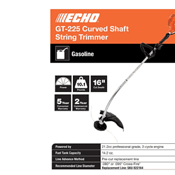 ECHO GT-225 21.2 cc Gas 2-Stroke Cycle Curved Shaft Trimmer