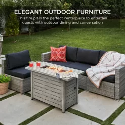 Best Choice Products 42in Fire Pit Table 50,000 BTU Rectangular Steel Propane Gas w/ Cover, Glass Beads - Gray
