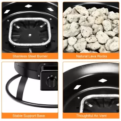 Costway Portable Fire Pit Outdoor 58,000 BTU Propane Patio Lava Rocks Camping Events