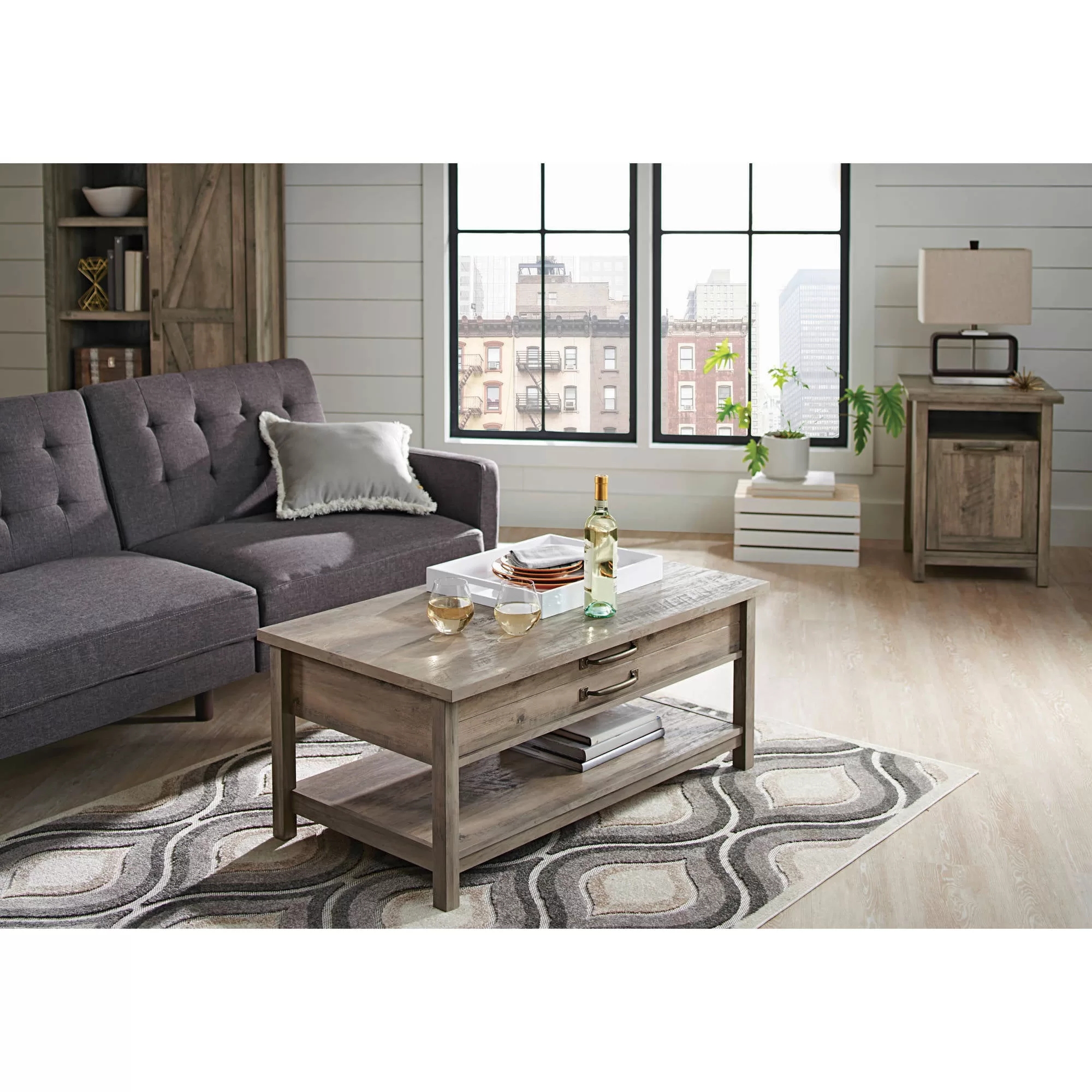 Better Homes & Gardens Modern Farmhouse Rectangle Lift-Top Coffee Table, Rustic Gray finish