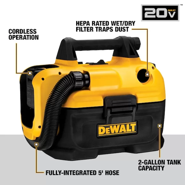 DEWALT 20-volt Max 2-Gallons Cordless Wet/Dry Shop Vacuum (Tool Only) - Image 2