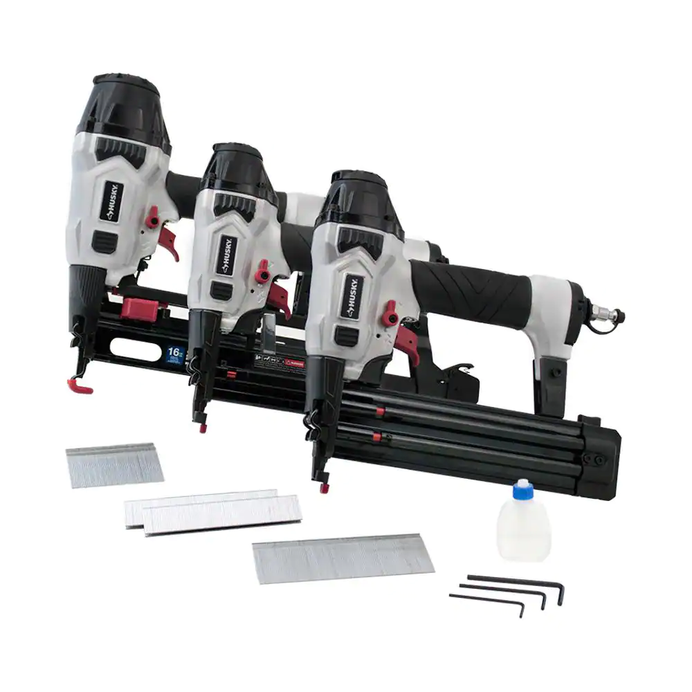 Husky 206944644 Finish Kit with 16-Gauge Finish Nailer, 18-Gauge Brad Nailer and 18-Gauge Stapler (3-Piece)