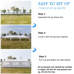 Resenkos 10' x 30' Outdoor White Waterproof Gazebo Canopy Tent with Removable Sidewalls and Windows Heavy Duty Tent (10' x 30' with 8 Sidewalls)
