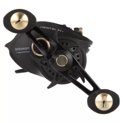 Quantum Smoke HD Baitcast Fishing Reel, Size 200 Reel, Right-Hand Retrieve, Continuous Anti-Reverse Clutch, Large EVA Handle Knobs, 7.3:1 Gear Ratio, Black