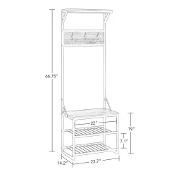 RiverRidge Home Afton Metal Frame Hall Tree with Seat, 3 Open Shelves, and 3 Hooks in Dark Weathered Wood