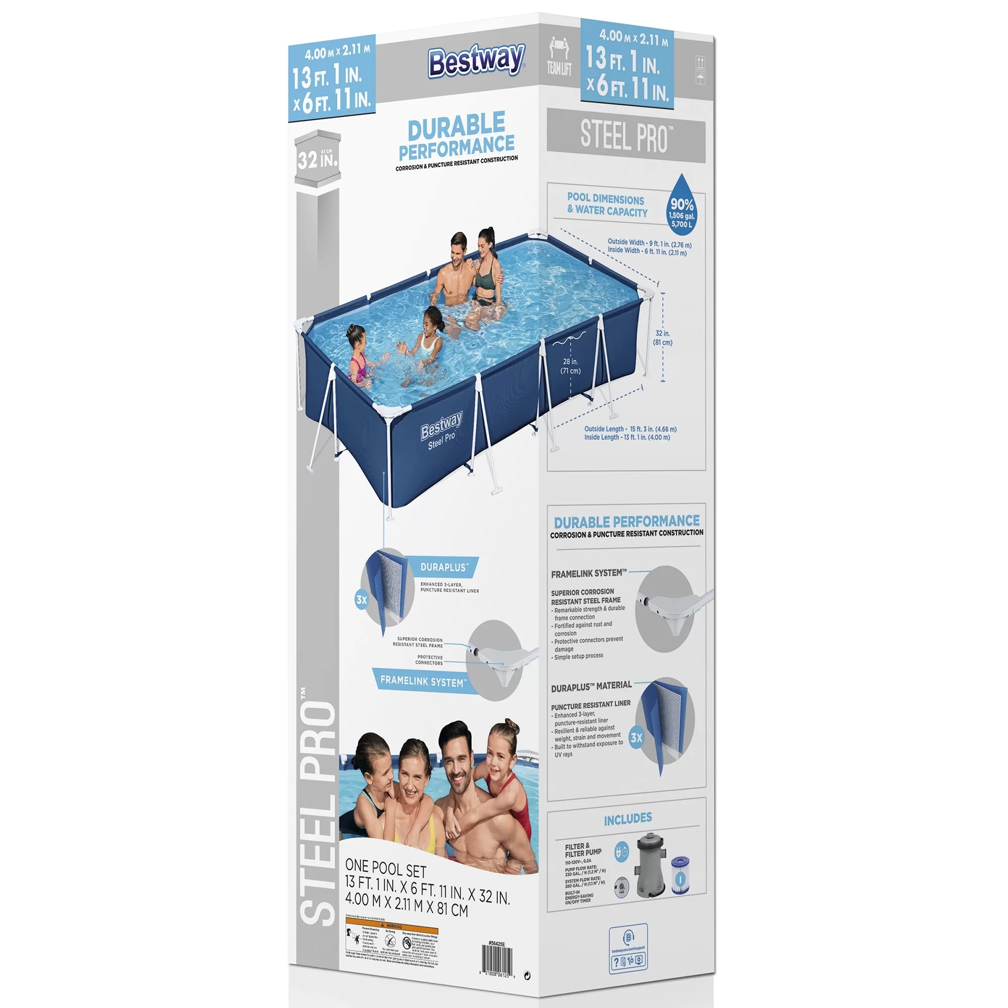 Bestway: Steel Pro 13'1" x 6'11" x 32" Above Ground Pool Set - 1506 Gallons, Outdoor Family Pool