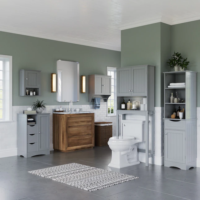 RiverRidge Ashland 27.44-in W x 64.88-in H x 7.81-in D Gray Over-the-Toilet Storage - Image 3